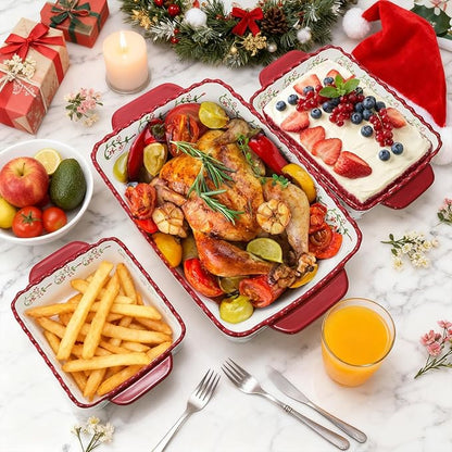 Coloch 3 Pack Ceramic Baking Dishes, Rectangular Bakeware Set Hand-painted Lasagna Pan Porcelain Serving Bakeware for Pasta, Chicken, Kitchen, Banquet, Microwave and Dishwasher Safe - Image 8