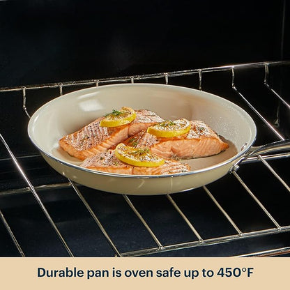 Pyrex 2-Piece Ceramic Cookware Grill & Fry Pan Set with Stainless Steel Handles, Healthy Nonstick Ceramic Coating, Induction Compatible Stainless Steel, PFAS Lead Cadmium BPA Free