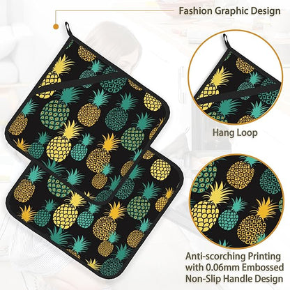 Tropical Pineapples Pot Holder Set of 2,Heat Resistant Potholders Oven Hot Pads for Kitchen Cooking Baking BBQ