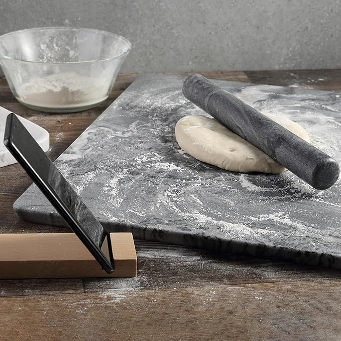 Koville African Natural Marble French Rolling Pin, 12inch Non-Stick Rolling Pin for Baking, Dough Roller for Pasta, Dumpling, Fondant, Pie, Bread, Pizza, Kitchen Baking Tools(Monte Grigio) - Image 7