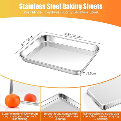 Homikit 2 Pack Baking Sheet, 10 x 8 Inch Stainless Steel Cookie Tray Set for Cooking Toasting, Small Metal Toaster Oven Baking Pan Non Stick, Rustproof & Mirror Finish, Dishwasher Safe - Image 2