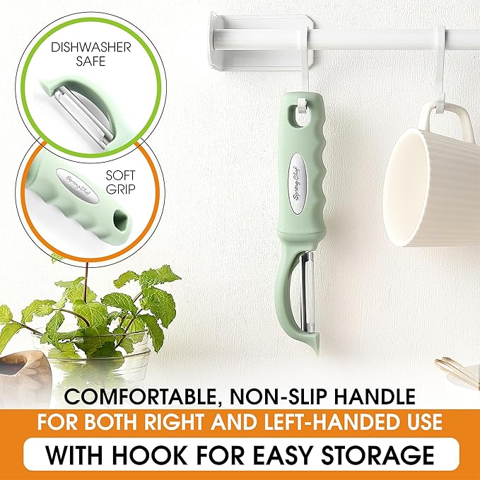 Spring Chef Premium Swivel Vegetable Peeler, Comfortable Handle and Ultra Sharp Stainless Steel Blades - Perfect Kitchen Peeler For Veggie, Fruit, Potato, Carrot, Apple - Pistachio - Image 6