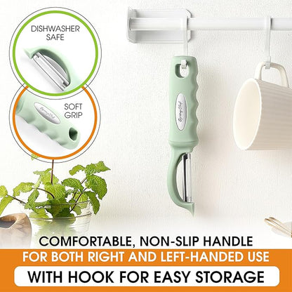 Spring Chef Premium Swivel Vegetable Peeler, Comfortable Handle and Ultra Sharp Stainless Steel Blades - Perfect Kitchen Peeler For Veggie, Fruit, Potato, Carrot, Apple - Pistachio - Image 6