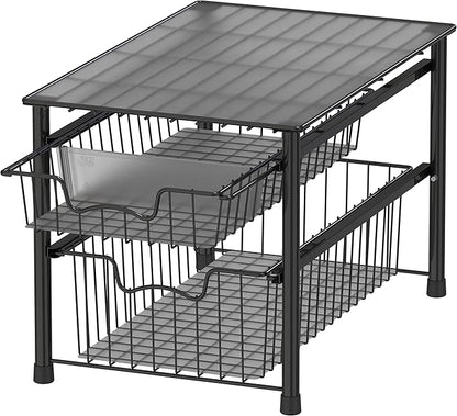 Simple Houseware Stackable Sliding Basket Organizer Drawer, Black, 2-Tier