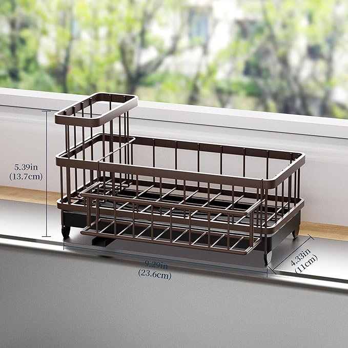 Consumest Sponge Holder for Kitchen Sink - Auto Draining Sink Caddy Organizer with Detachable Rack, High Brush Holder, Kitchen Countertop Storage Accessories, Bronze - Image 6