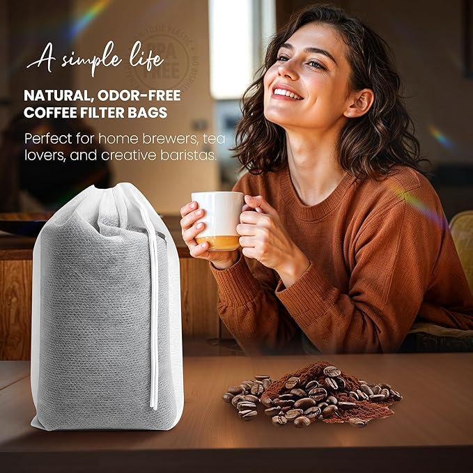 Cold Brew Bags, 100 Count Brew Coffee Filter Bags, 6 * 8 Inch Fine Mesh Drawstring Pouches, Fits Mason Jars & French Press, Ideal for Tea, Herbs & Spices - Image 3