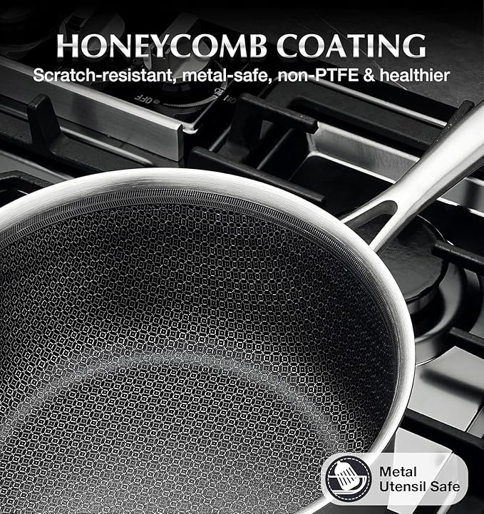 KOCH SYSTEME CS Hybrid Nonstick Stainless Steel Sauce Pan 3QT, Tri-ply Stainless Steel Pot with Honeycomb Interior, Hybrid Sauce Pan with Lid, 18/10 Steel Pot, Induction Compatible - Image 2