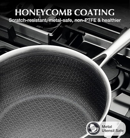 KOCH SYSTEME CS Hybrid Nonstick Stainless Steel Sauce Pan 3QT, Tri-ply Stainless Steel Pot with Honeycomb Interior, Hybrid Sauce Pan with Lid, 18/10 Steel Pot, Induction Compatible - Image 2