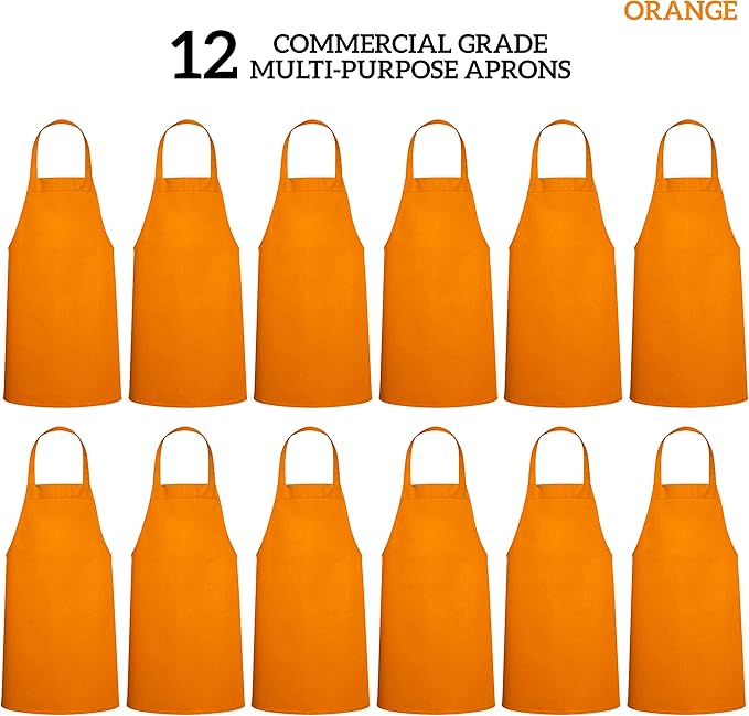 GREEN LIFESTYLE 12 Pack Professional Chef Apron – Grilling Aprons for Men, Waterproof Cooking Apron for BBQ, Work or Restaurant Use, Kitchen Aprons for Women – Orange, No Pockets - Image 3