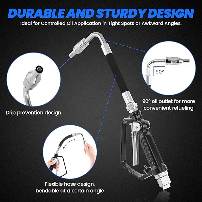 Pneumatic Oil Gun Dispenser, Oil Control Valve Nozzle 1/2-Inch NPT Inlet, Heavy Duty Air Operated Control Valve Dispenser for Motor, Gear, Lubricants, Synthetic Hydraulic Fluid and Antifreeze
