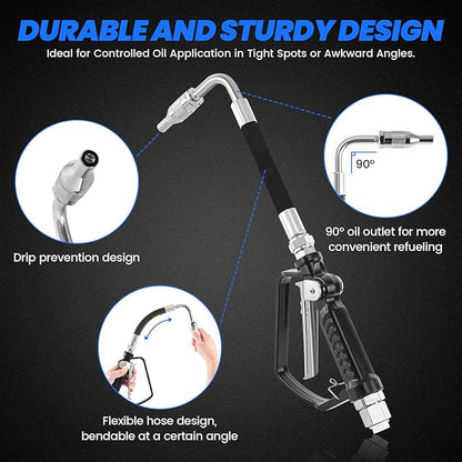 Pneumatic Oil Gun Dispenser, Oil Control Valve Nozzle 1/2-Inch NPT Inlet, Heavy Duty Air Operated Control Valve Dispenser for Motor, Gear, Lubricants, Synthetic Hydraulic Fluid and Antifreeze