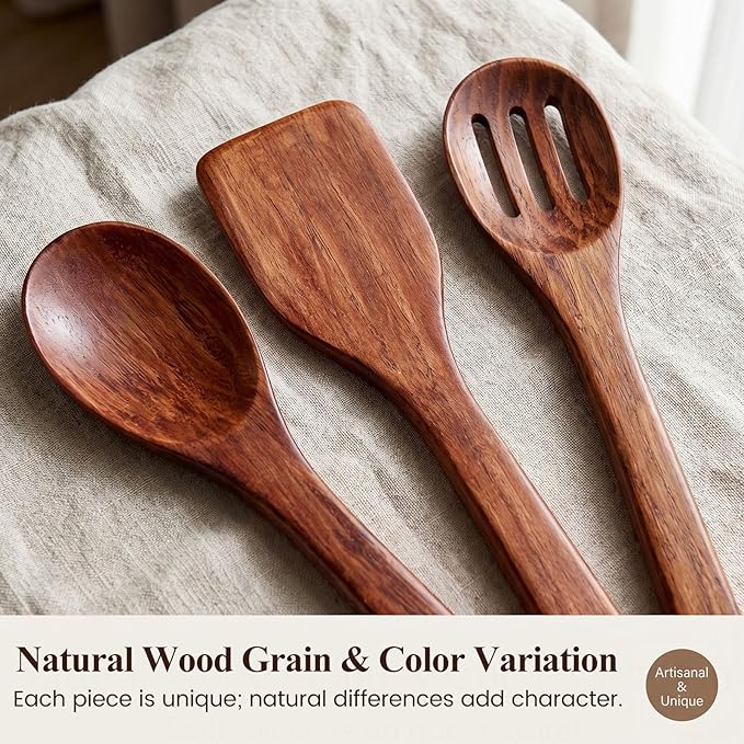 HANSGO Wooden Spoons for Cooking, 3PCS Kitchen Utensils Set for Nonstick Pans, 12Inch Wooden Spatula for Stirring Frying Mixing, Sturdy & Smooth Edges, Kitchen Gifts for Women, Cooking Gifts for Men - Image 5