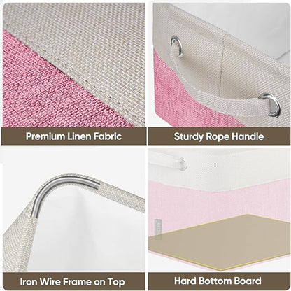 BALEINE 3 Pack Fabric Closet Storage Bins for Shelves, Linen Closet Organizers and Storage, Decorative Baskets for Organizing, Shelf, Clothes, Home, Office (Pink, 12"x8"x8")