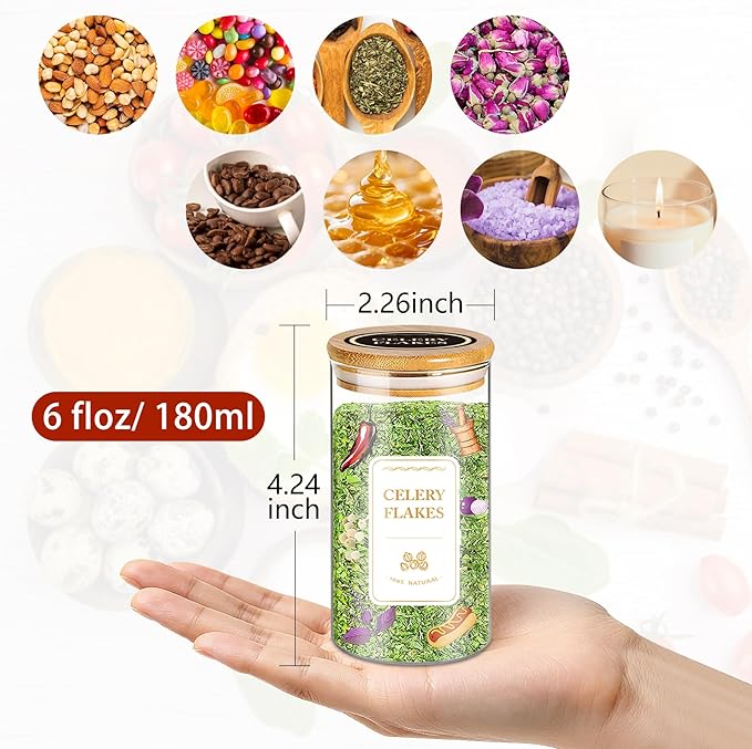 BGraceyy Spice Jars with Labels, 30Pcs 6oz Glass Spice Jars with Bamboo Lids, Minimalist Stackable Airtight Spice Containers with 426 labels for Kitchen Seasoning, Tea, Herbs, Coffee, Sugar,Shells - Image 2