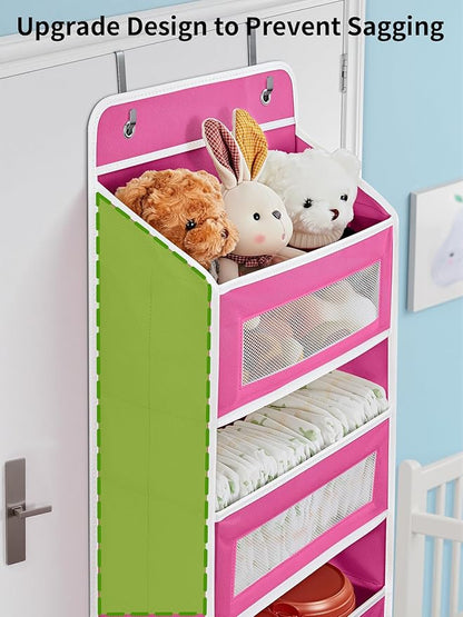 JARLINK 2 Pack Over The Door Organizer Storage, 5 Shelf Hanging Door Organizer with 5 Large Capacity Pockets, Anti Tilt 44 lb Load Behind Door Storage for Bedroom, Bathroom, Pantry, Nursery, Rose Pink