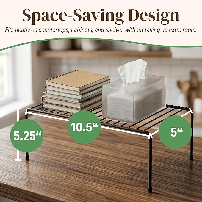 Evelots Kitchen Cabinet Wire Shelf Organizer/Rack - 2 Pack Sturdy Metal Shelf Risers - Double Your Counter Space - Great for Kitchen, Freezer, Pantry and Bathroom - Rustproof - Black - Image 2