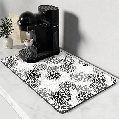 Rnivvi Coffee Mat, 12" x 19" Cute Coffee Bar Mats for Espresso Machine Station Accessories and Organizer, Hide Stain Rubber Backed Absorbent Dish Drying Pad for Kitchen Counter, Cartoon Flowers by Rnivvi