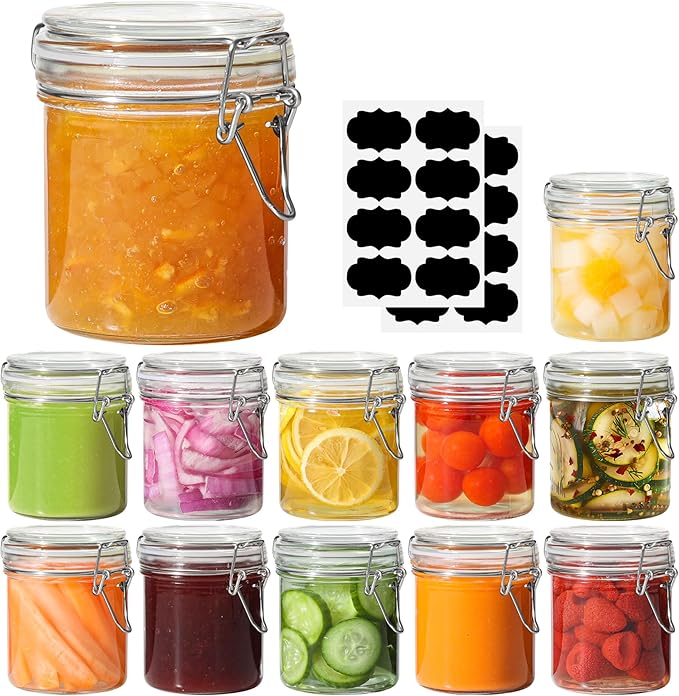ComSaf 8oz Glass Jars with Airtight Lids (Value Pack of 12), Bulk Cylindrical Jelly Jars for Complete Pantry Organization, 240ml Small Canisters for Sourdough Discard, Spices, Crafts & More by ComSaf