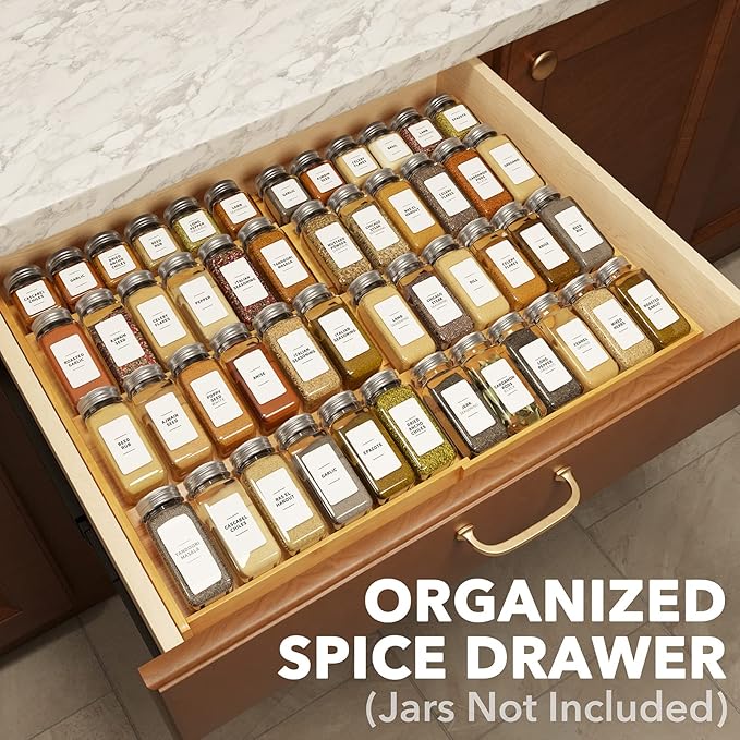 SpaceAid Bamboo Spice Drawer Organizer, (Need 3" Deep Drawer) Expandable 4 Tier Spices Rack for Cabinet, Kitchen Seasoning Storage Insert (Jars Not Included, From 12" to 23" Wide) - Image 2
