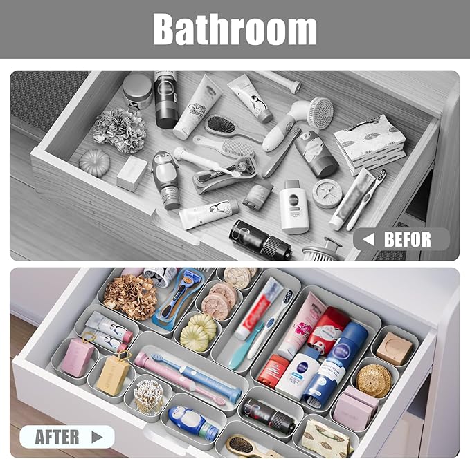 Plastic Drawer Organizers, 10 PCS Drawer Organizer Bins, Bathroom and Vanity Organizer Plastic Tray, Makeup Organizer and Storage for Makeup, Bedroom, Kitchen Gadgets Utensils and Office (Gray) - Image 7
