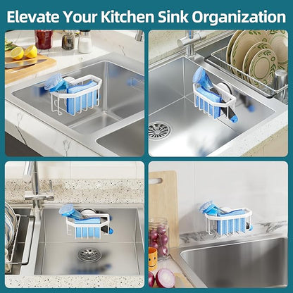 TAILI Sink Caddy with Strong Suction Cup, Sponge Holder for Kitchen Sink Organizer, Removable Sponge Caddy Inside Sink, Rustproof Aluminum Holder for Sponges, Brushes - White - Image 6