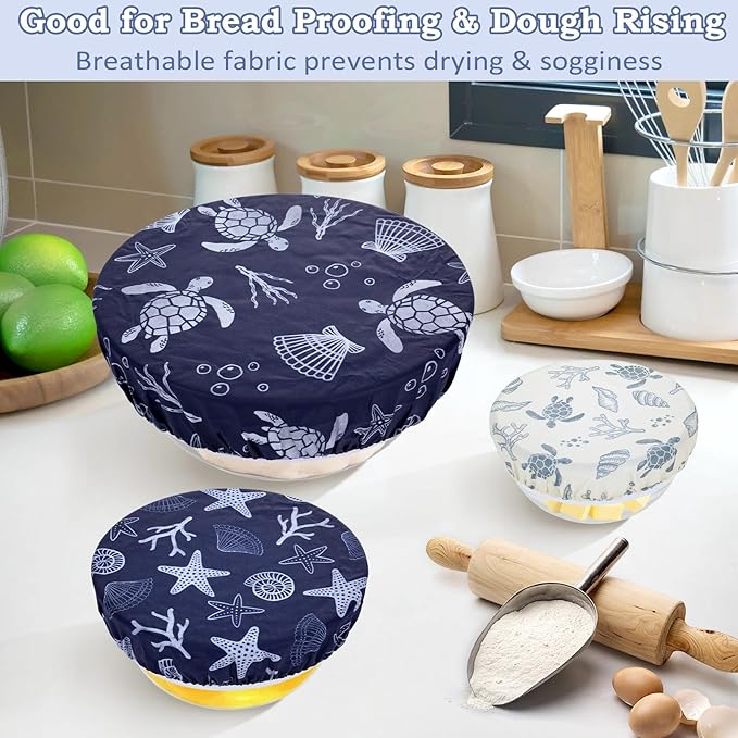 5-Size Reusable Beeswax Bowl Covers for Bread Proofing, Cotton Cloth Flexible Beeswax Wraps for Food Storage(Ocean Series) - Image 4