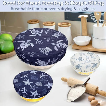 5-Size Reusable Beeswax Bowl Covers for Bread Proofing, Cotton Cloth Flexible Beeswax Wraps for Food Storage(Ocean Series) - Image 4