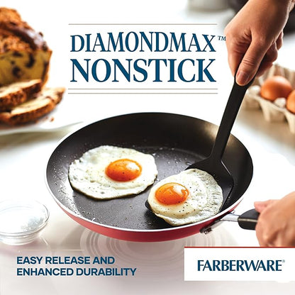 Farberware Cookstart DiamondMax Nonstick Cookware/Pots and Pans Set, Dishwasher Safe, Includes Baking Pan and Cooking Tools, 15 Piece - Red - Image 5