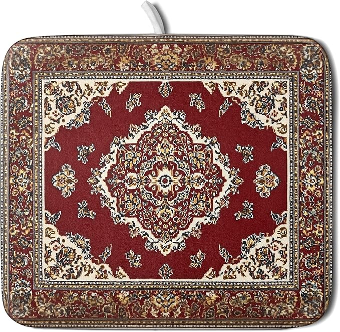 Giwawa Vintage Boho Dish Drying Mat Antique Tribal Rustic Red Floral Dish Drainer Mats 16"x18" Ethnic Carpet Microfiber Reversible Dish Drying Rack Pad Protector for Kitchen Countertop Decor