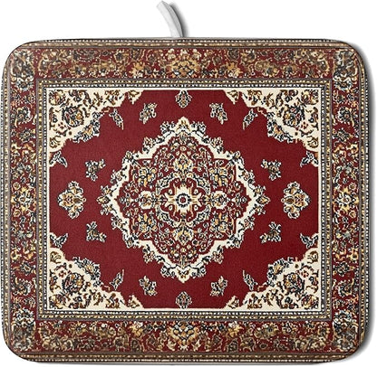 Giwawa Vintage Boho Dish Drying Mat Antique Tribal Rustic Red Floral Dish Drainer Mats 16"x18" Ethnic Carpet Microfiber Reversible Dish Drying Rack Pad Protector for Kitchen Countertop Decor
