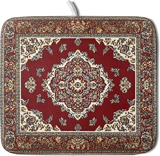Giwawa Vintage Boho Dish Drying Mat Antique Tribal Rustic Red Floral Dish Drainer Mats 16"x18" Ethnic Carpet Microfiber Reversible Dish Drying Rack Pad Protector for Kitchen Countertop Decor