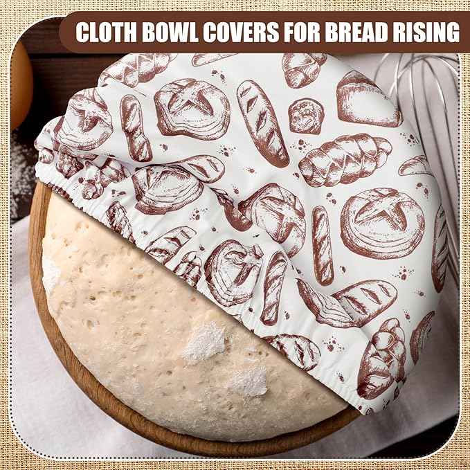 Patelai 10 Pcs Bowl Covers Reusable in 5 Size Stretch Cloth Fabric Elastic Food Storage Bowl Covers Bread Sourdough Lids for Proofing Food Fruits Leftover(Brown,Kitchen Style) - Image 4