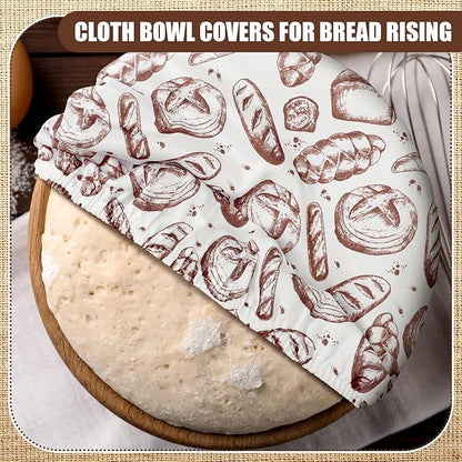 Patelai 10 Pcs Bowl Covers Reusable in 5 Size Stretch Cloth Fabric Elastic Food Storage Bowl Covers Bread Sourdough Lids for Proofing Food Fruits Leftover(Brown,Kitchen Style) - Image 4