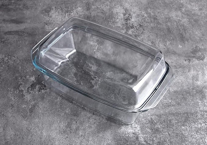Rectangular Tempered Glass Casserole Dish with Glass Cover - Oven, Freezer and Dishwasher Safe - 3 Liter