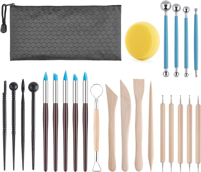 Luney Clay Tools Kit, 25 PCS Ceramics Polymer Clay Sculpting Modeling Pottery Tools Kit, Air Dry Clay for Adults, Pottery Craft, Dotting, Baking, Carving, Drawing, Molding, Modeling, Shaping by PANDAMIMI