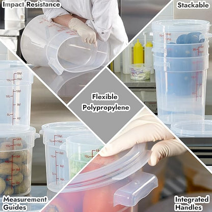 CURTA 18 Quart Translucent Round Food Storage Container with Lid, Pack of 4 – NSF Listed, BPA-Free, Commercial-Grade Polypropylene, Freezer & Dishwasher Safe, Non-Stick, Easy-Read Graduations