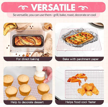 2 PCS Cooling Racks for Cooking and Baking, 16x10 Inches Stainless Steel Cooling Rack, Sheet Pan with Wire Rack for Baking Sheet, Bacon Rack Oven Safe Fits Jelly Roll Sheet Pan