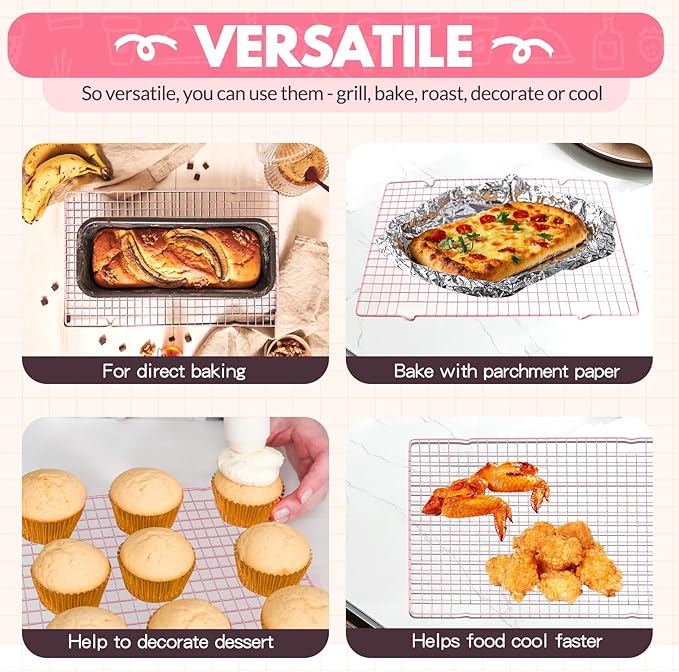 2 PCS Cooling Racks for Cooking and Baking, 16x10 Inches Stainless Steel Cooling Rack, Sheet Pan with Wire Rack for Baking Sheet, Bacon Rack Oven Safe Fits Jelly Roll Sheet Pan - Image 3