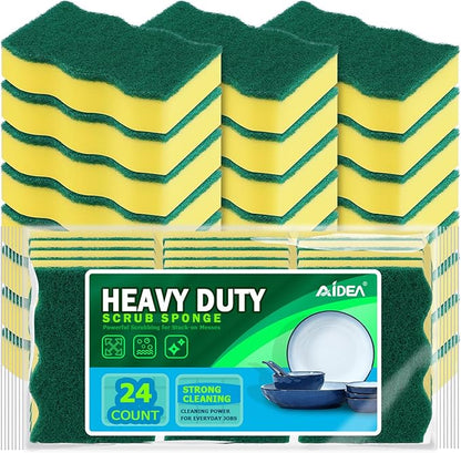 AIDEA Sponges Kitchen, 24 Pack Heavy Duty Dish Sponge, Cleaning Dish Scrubber Sponge for Home and Kitchen, Stink-Free Cleaning Supplies for Pots, Pans by AIDEAHOME