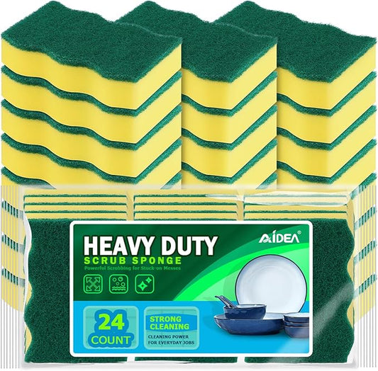 AIDEA Sponges Kitchen, 24 Pack Heavy Duty Dish Sponge, Cleaning Dish Scrubber Sponge for Home and Kitchen, Stink-Free Cleaning Supplies for Pots, Pans by AIDEAHOME