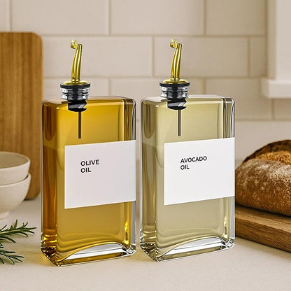 Spaceneat Olive Oil Dispenser Bottle - Includes 44 Kitchen Essential Labels - Cooking Oil Bottles for Kitchen, Coffee Syrup Dispenser - Pourer Spout with 11.8 fl oz Glass Container Cruet - 2pcs, Gold - Image 4