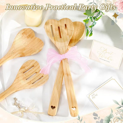 Reallnaive 24 Pcs Bamboo Spatula Wooden Kitchen Utensil Bulk 12''wood Spoon Spatula for Cooking with Ribbon Bridal Baby Shower Game Prize Wedding Party Favors Housewarming Gift (Heart Style)