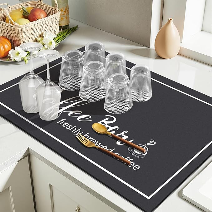 Findosom Dish Drying Mat, 18" x 24" Super Absorbent & Hide Stain Coffee Mat, Cuttable Drying Mat for Kitchen Counter, Coffee Bar Accessories, Under Dish Rack, Coffee Maker, Espresso Machine, Black - Image 7