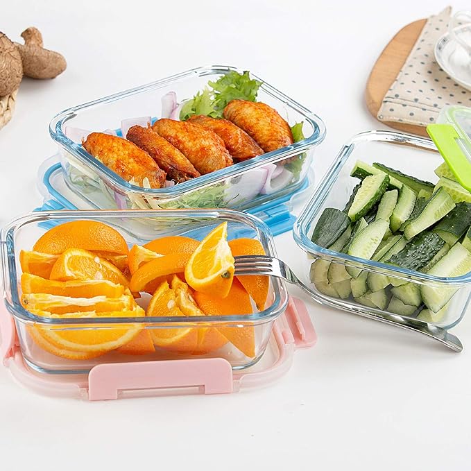 C CREST [10-Pack Glass Food Storage Containers (A Set of Five Colors), Meal Prep Containers with Lids for Kitchen, Home Use - Airtight Glass Lunch Boxes - Image 8