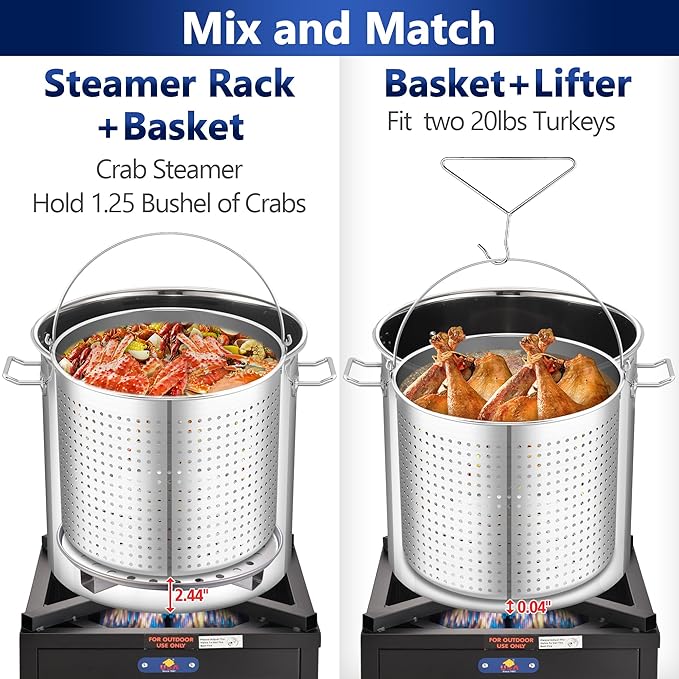 ARC 52QT Stainless Steel Stockpot for Crab Seafood Boiler Crawfish Pot with Basket and Steamer Rack, Outdoor Cooking Pot for Lobster Shrimp Boiling, Turkey Fryer and Tamales Steamer, 13 Gal - Image 4