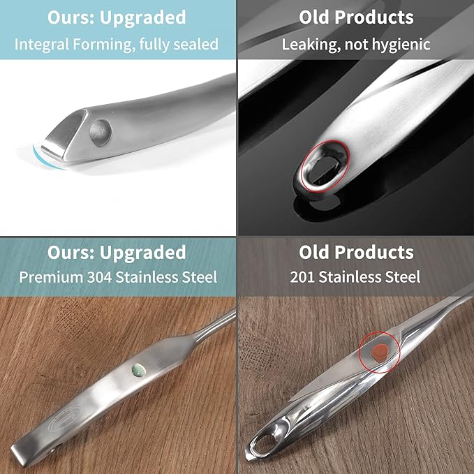 Skimmer Slotted Spoon, [Rustproof, Integral Forming, Durable] Newness 304 Stainless Steel Slotted Spoon with Vacuum Ergonomic Handle, Comfortable Grip Design Strainer Ladle for Kitchen, 14.96 Inches