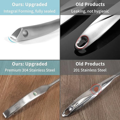 Skimmer Slotted Spoon, [Rustproof, Integral Forming, Durable] Newness 304 Stainless Steel Slotted Spoon with Vacuum Ergonomic Handle, Comfortable Grip Design Strainer Ladle for Kitchen, 14.96 Inches