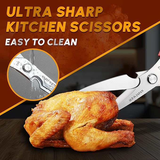 Huusk Kitchen Scissors Set Red - Japanese Kitchen Shears, Heavy Duty Poultry Shears, Sharp Meat Scissors for Food, Chicken Bones, and Turkey, Christmas Gifts for Women Men - Image 6