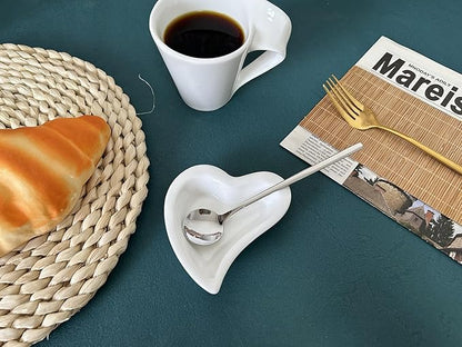 Coffee & Tea Spoon and Rest Set for Coffee Bar Accessories, Heart Cute Mini & Small Coffee Spoon Rest & Holder for Coffee Station & Bar, Teaspoon Rest & Holder (White Rest with Silver Spoon*2) - Image 9