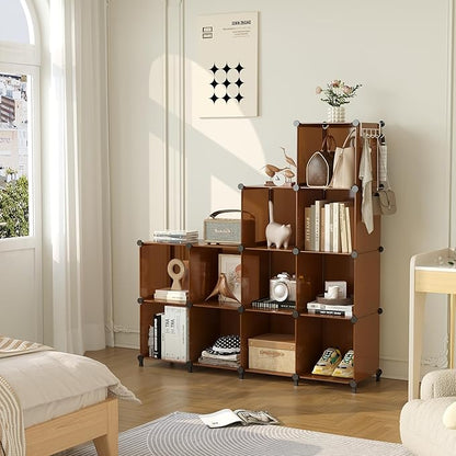 AWTATOS Cube Storage Organizer, Storage Cubes Shelves Bookshelf, 12 Cube Closet Organizers and Storage, DIY Stackable Plastic Clothes Organizer Shelving for Bedroom, Home, Cocoa Brown - Image 4